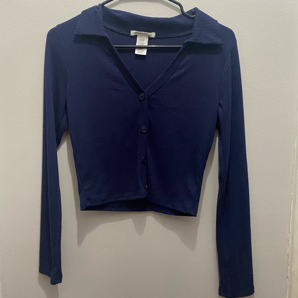 Navy long sleeve button crop top